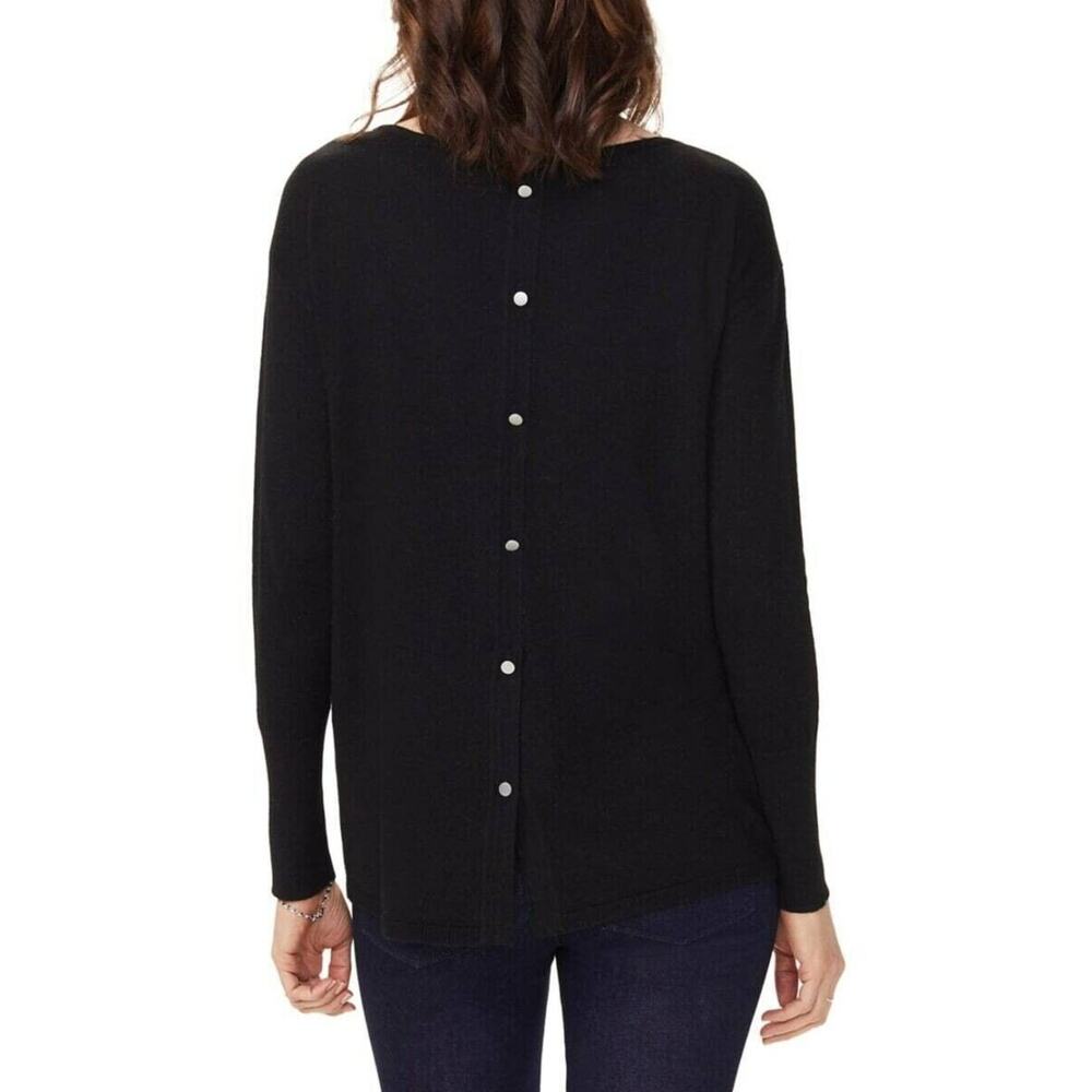 NYDJ‎ Women's Button Back Long Sleeve Boatneck Sweater in Black Medium MSRP $99
